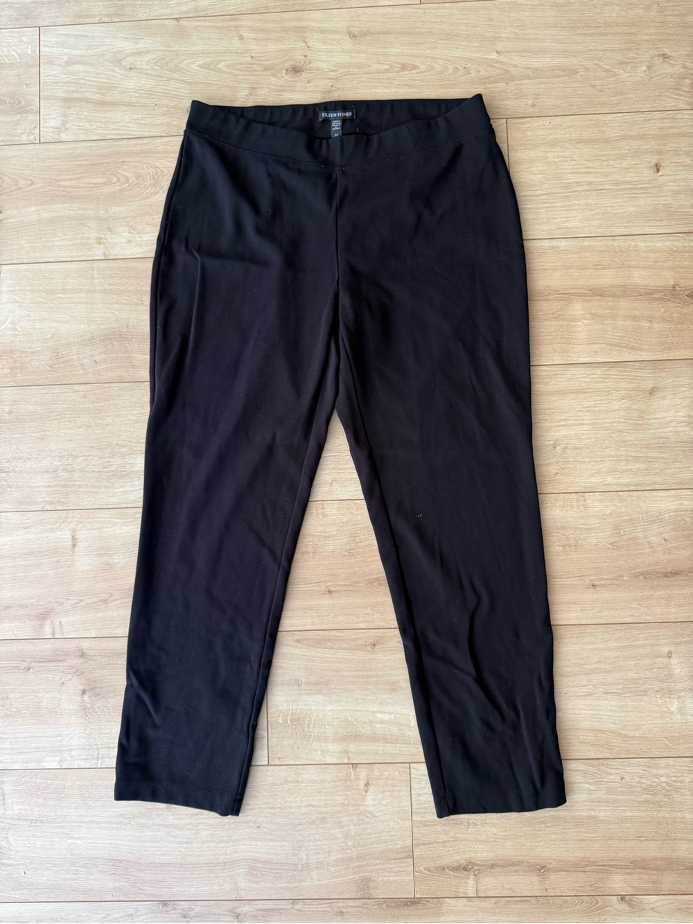 Eileen Fisher Black Tencel Stretch Pull On Ankle Pants S Straight Leg Minimalist